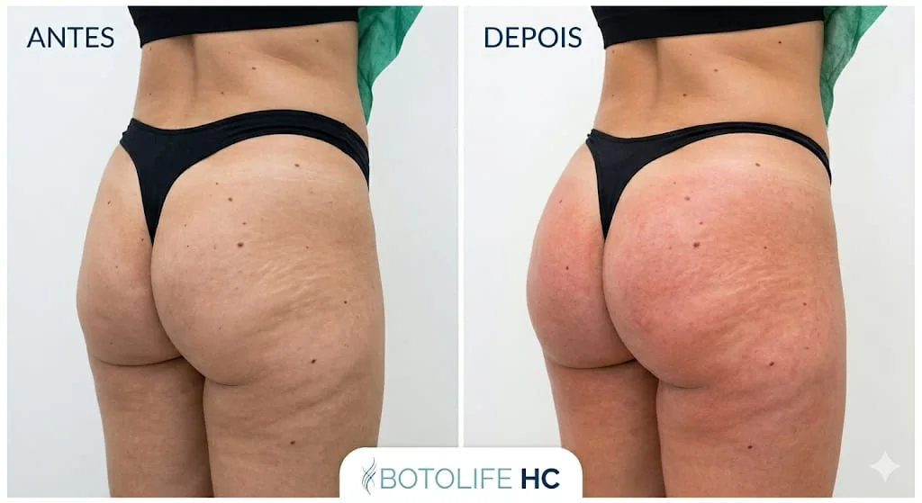 Antes e depois após sessões de bioestimulador de colágeno nos glúteos