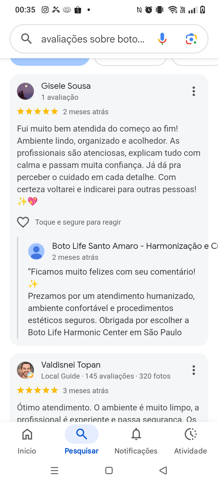 Avaliação Google 1 — Boto Life Harmonic Center
