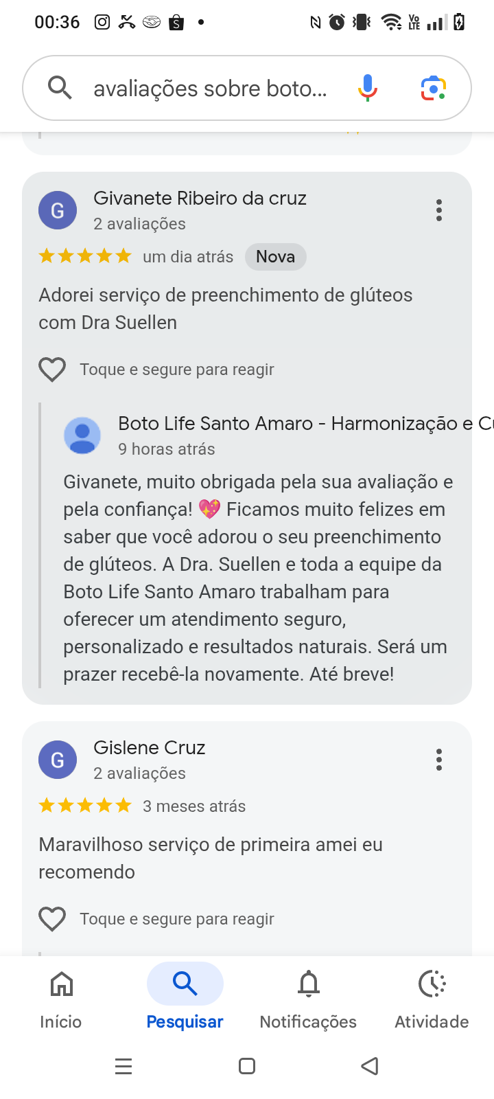 Avaliação Google 4 — Boto Life Harmonic Center
