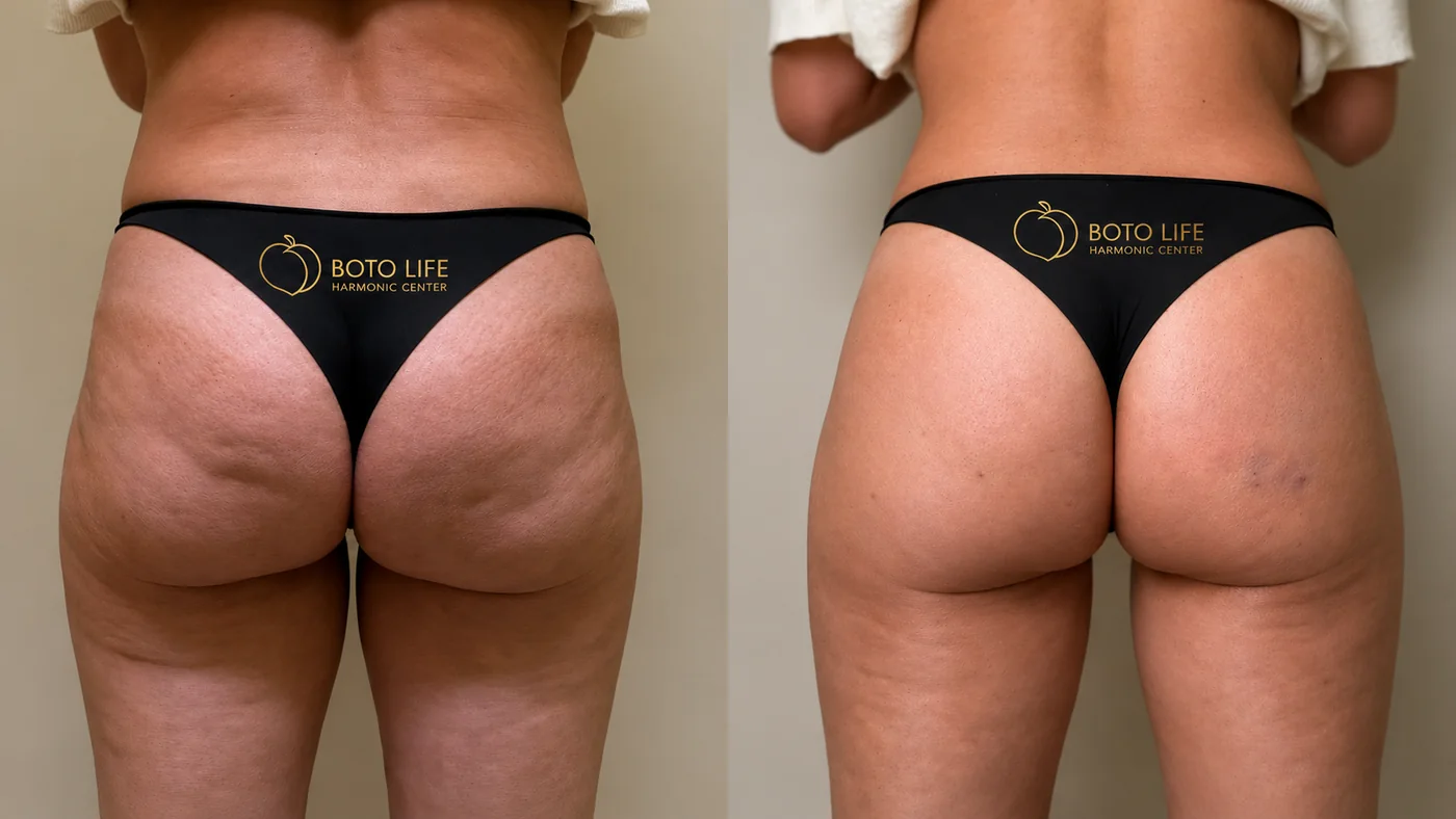 Antes e depois de volumização de glúteos com ácido hialurônico